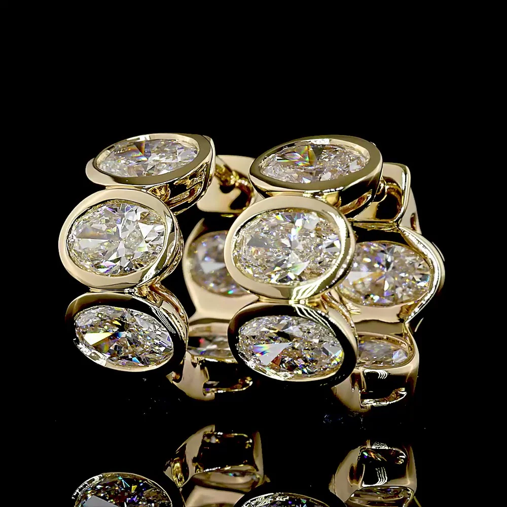 14K Yellow Gold Oval Cut Lab Diamond Huggie Earrings - 5.38 Carats Total Diamond Weight, E-F VS, Bezel Set - Covaloro Fine Jewelry - Image 3