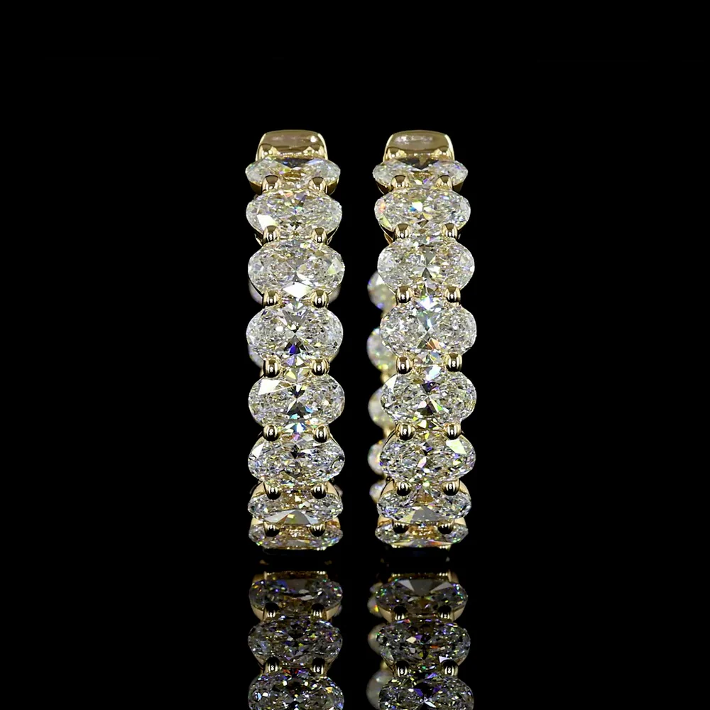 14K Yellow Gold Oval Cut Lab Diamond Huggie Earrings - 5.77 Carats Total Diamond Weight, E-F Color, VS Clarity - Covaloro Fine Jewelry