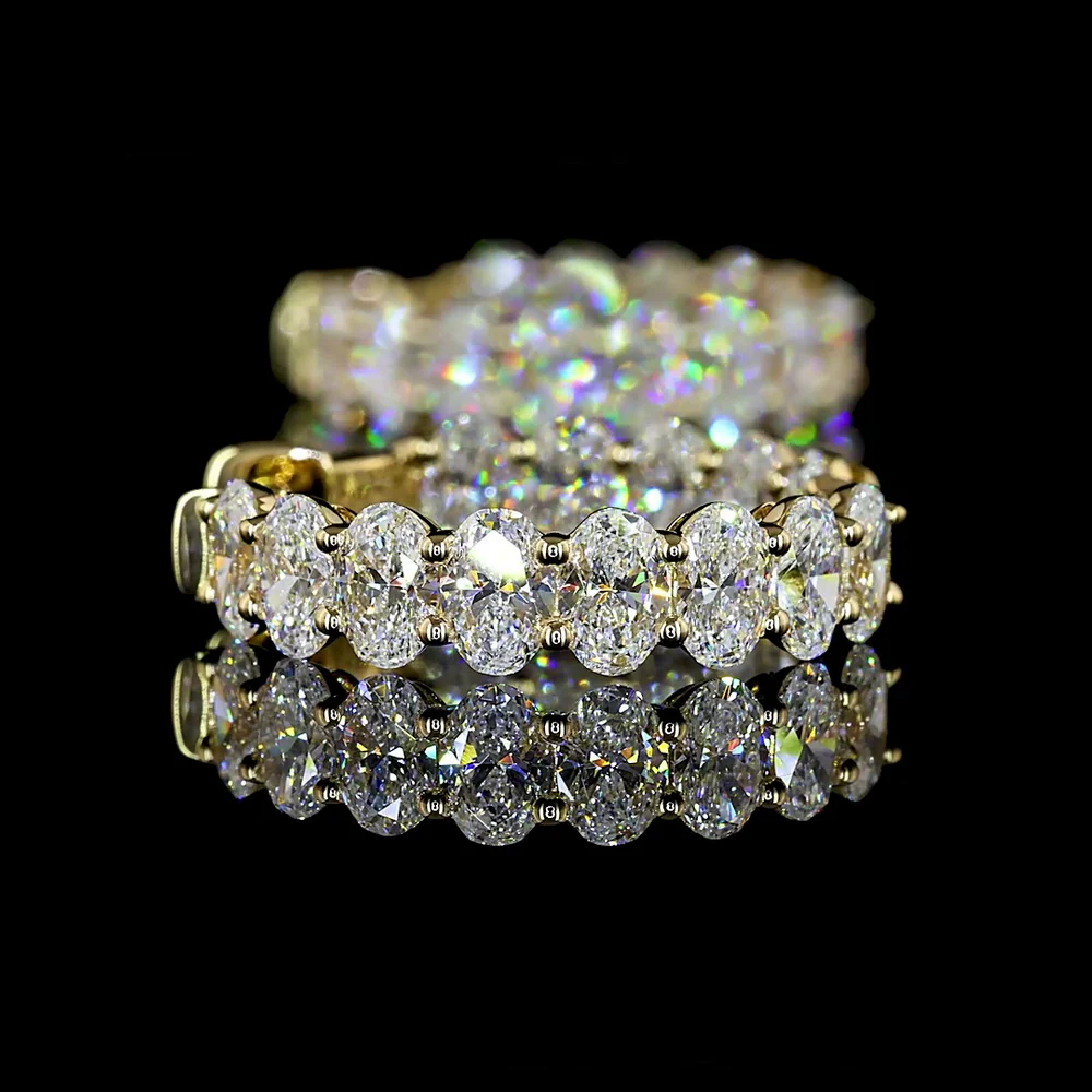 14K Yellow Gold Oval Cut Lab Diamond Huggie Earrings - 5.77 Carats Total Diamond Weight, E-F Color, VS Clarity - Covaloro Fine Jewelry - Image 3