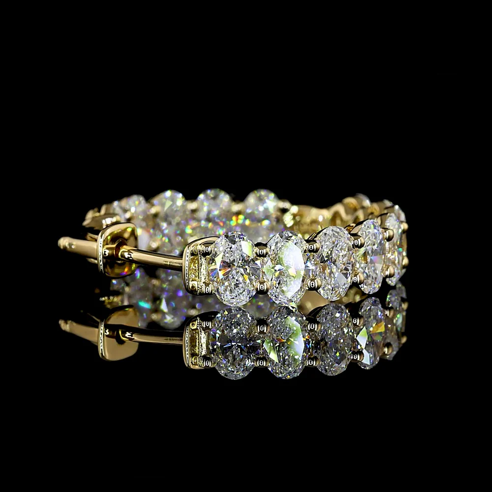 14K Yellow Gold Oval Cut Lab Diamond Huggie Earrings - 5.77 Carats Total Diamond Weight, E-F Color, VS Clarity - Covaloro Fine Jewelry - Image 4