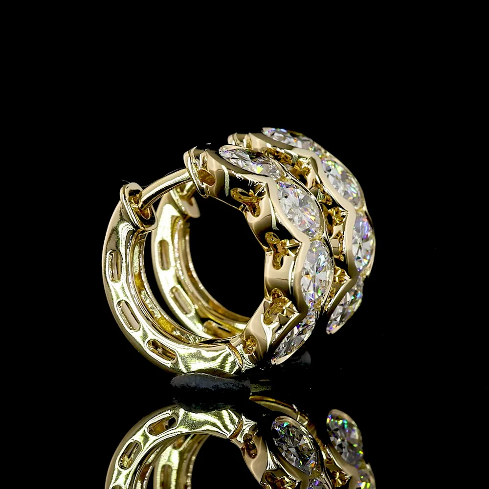 14K Yellow Gold Oval Cut Lab Diamond Huggie Earrings in Half Bezel Setting - 2.99 Carats Total Diamond Weight - Covaloro Fine Jewelry