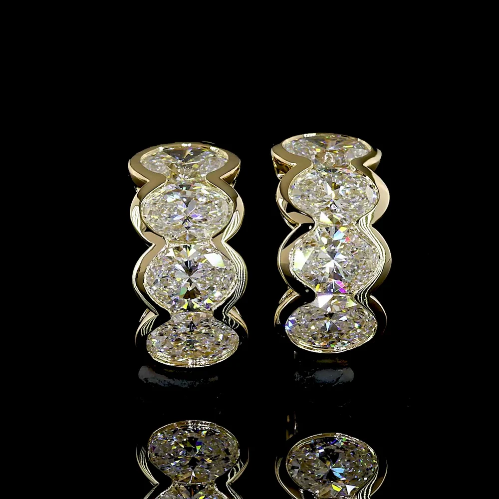 14K Yellow Gold Oval Cut Lab Diamond Huggie Earrings in Half Bezel Setting - 2.99 Carats Total Diamond Weight - Covaloro Fine Jewelry - Image 2