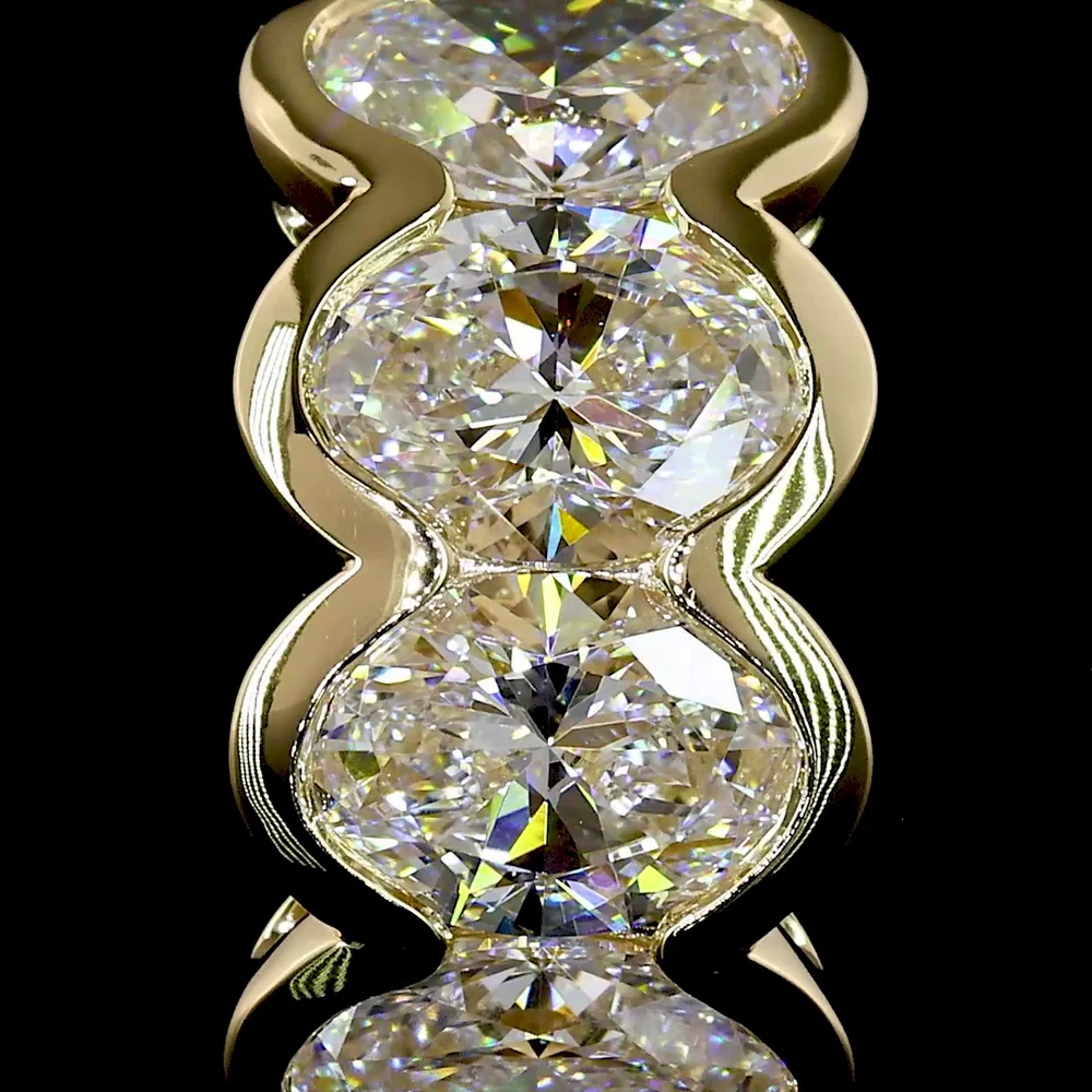 14K Yellow Gold Oval Cut Lab Diamond Huggie Earrings in Half Bezel Setting - 2.99 Carats Total Diamond Weight - Covaloro Fine Jewelry - Image 3