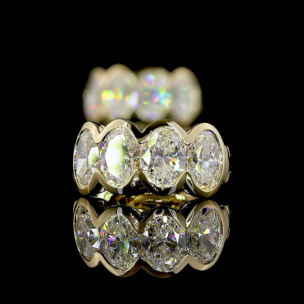 14K Yellow Gold Oval Cut Lab Diamond Huggie Earrings in Half Bezel Setting - 2.99 Carats Total Diamond Weight - Covaloro Fine Jewelry - Image 4