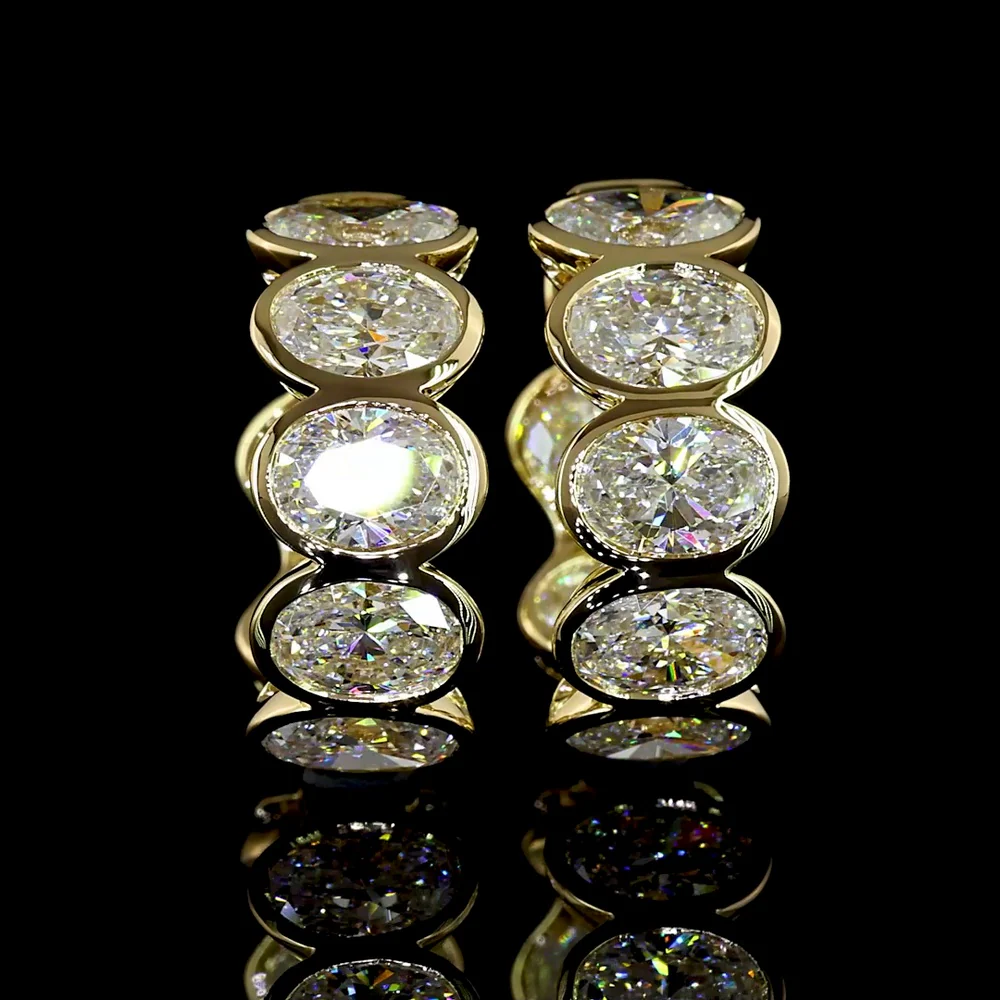 14K Yellow Gold Oval Cut Lab Diamond Huggie Earrings with Bezel Setting - 3.45 Carat Total Weight (E-F VS) - Covaloro Fine Jewelry