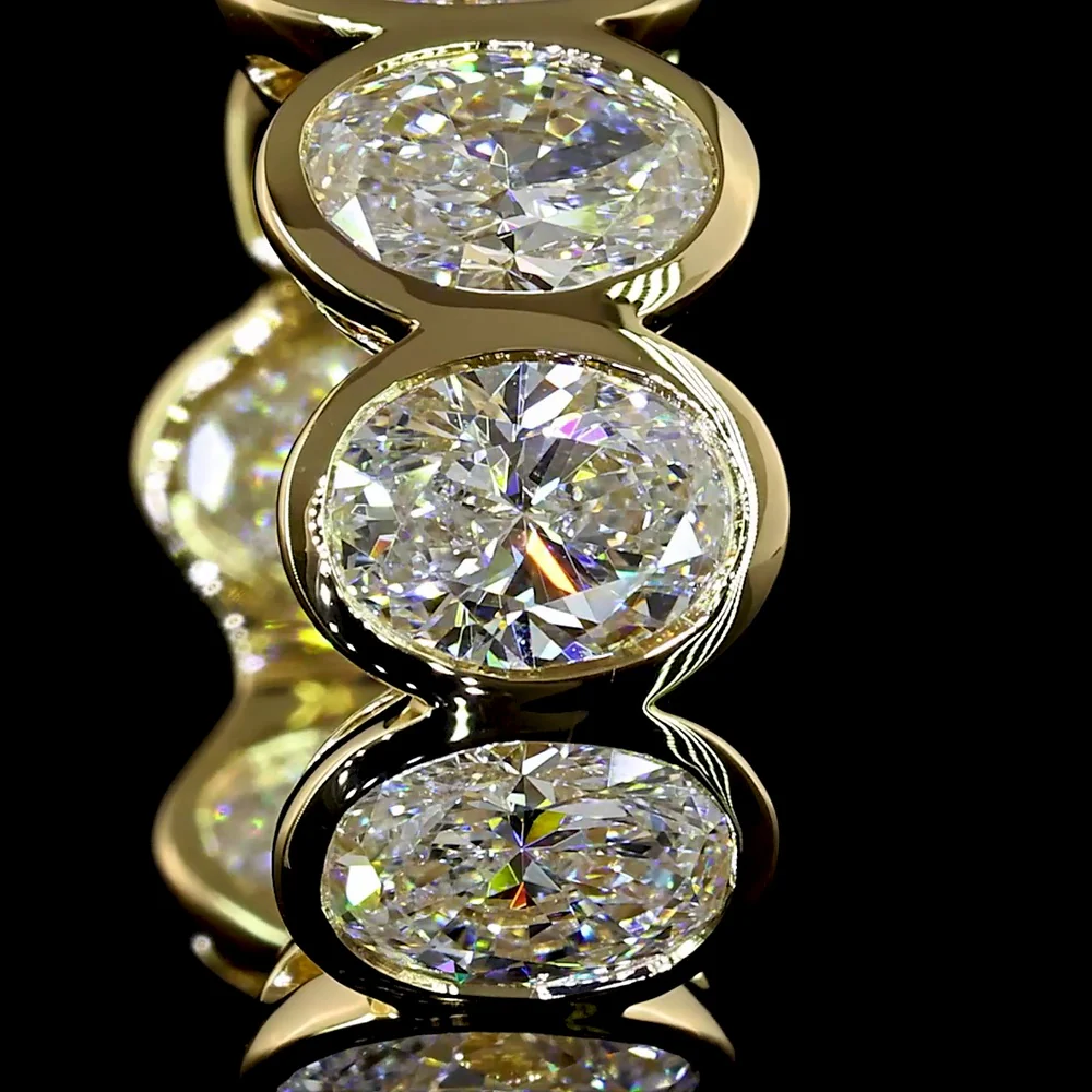 14K Yellow Gold Oval Cut Lab Diamond Huggie Earrings with Bezel Setting - 3.45 Carat Total Weight (E-F VS) - Covaloro Fine Jewelry - Image 2