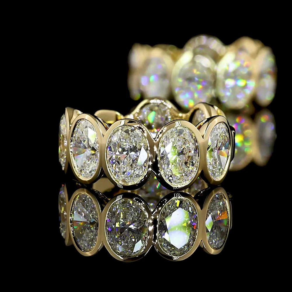 14K Yellow Gold Oval Cut Lab Diamond Huggie Earrings with Bezel Setting - 3.45 Carat Total Weight (E-F VS) - Covaloro Fine Jewelry - Image 3