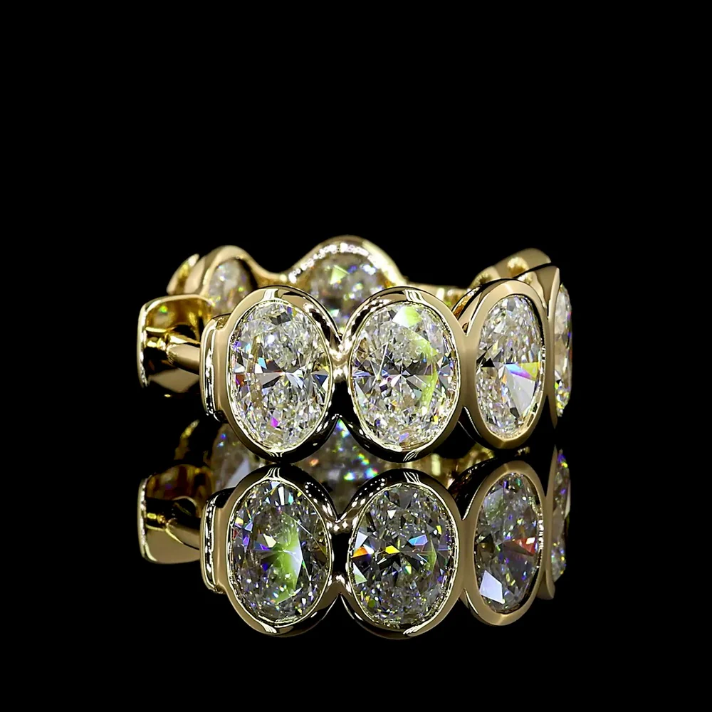 14K Yellow Gold Oval Cut Lab Diamond Huggie Earrings with Bezel Setting - 3.45 Carat Total Weight (E-F VS) - Covaloro Fine Jewelry - Image 4