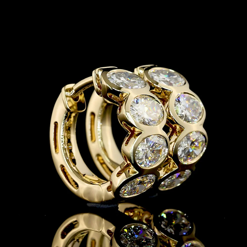14K Yellow Gold Oval-Cut Lab Diamond Huggie Earrings with Bezel Settings - 2.03 Carat Total Diamond Weight - Covaloro Fine Jewelry