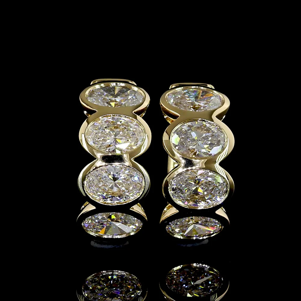 14K Yellow Gold Oval-Cut Lab Diamond Huggie Earrings with Bezel Settings - 2.03 Carat Total Diamond Weight - Covaloro Fine Jewelry - Image 2