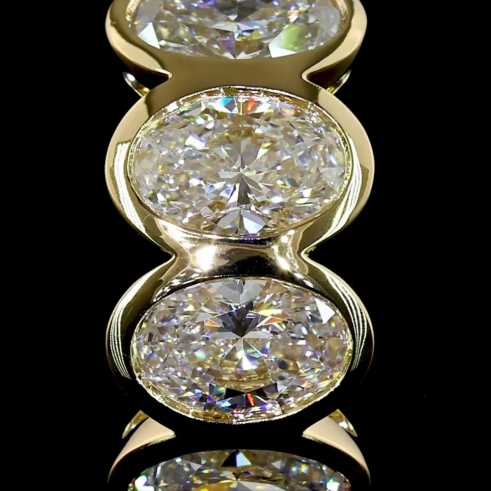 14K Yellow Gold Oval-Cut Lab Diamond Huggie Earrings with Bezel Settings - 2.03 Carat Total Diamond Weight - Covaloro Fine Jewelry - Image 3