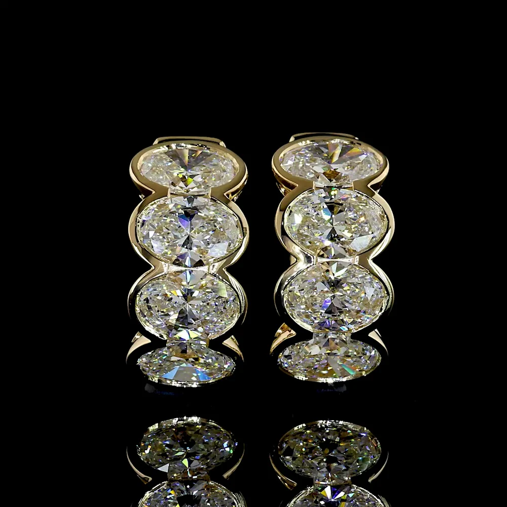 14K Yellow Gold Oval Cut Lab Diamond Huggie Earrings with Half-Bezel Setting - 3.00 Carats Total Diamond Weight - Covaloro Fine Jewelry - Image 2