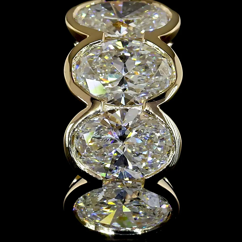 14K Yellow Gold Oval Cut Lab Diamond Huggie Earrings with Half-Bezel Setting - 3.00 Carats Total Diamond Weight - Covaloro Fine Jewelry - Image 3