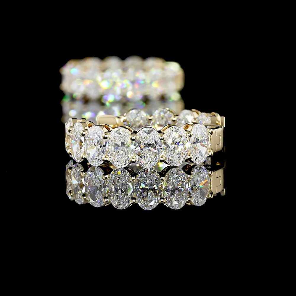 14K Yellow Gold Oval Cut Lab Diamond Huggie Earrings with Prong Settings - 6.61 Carat Total Diamond Weight (E-F Color, VS2 Clarity) - Covaloro Fine Jewelry - Image 4