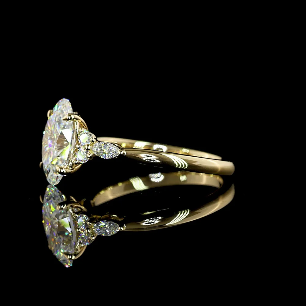 14K Yellow Gold Oval Cut Lab Diamond Ring with Marquise and Round Accents - 2.80 Carat Total Weight (2.56 Carat Center), F VS1 Clarity - Covaloro Fine Jewelry - Image 3