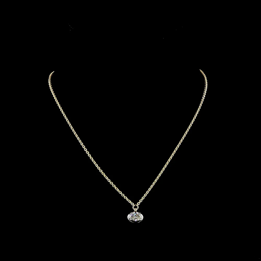 14K Yellow Gold Oval Cut Lab Diamond Solitaire Pendant with Black Rhodium Accent Prong Bezel Setting - 0.71 Carat Total Weight, E-F Color, VS Clarity - Covaloro Fine Jewelry - Image 3