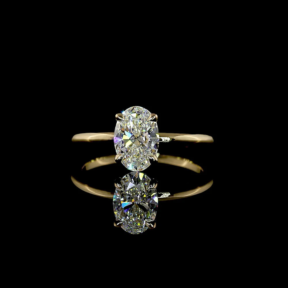 14K Yellow Gold Oval Cut Lab Diamond Solitaire Ring - 1.29 Carat, E-F Color, VVS2 Clarity, IGI Certified - Covaloro Fine Jewelry