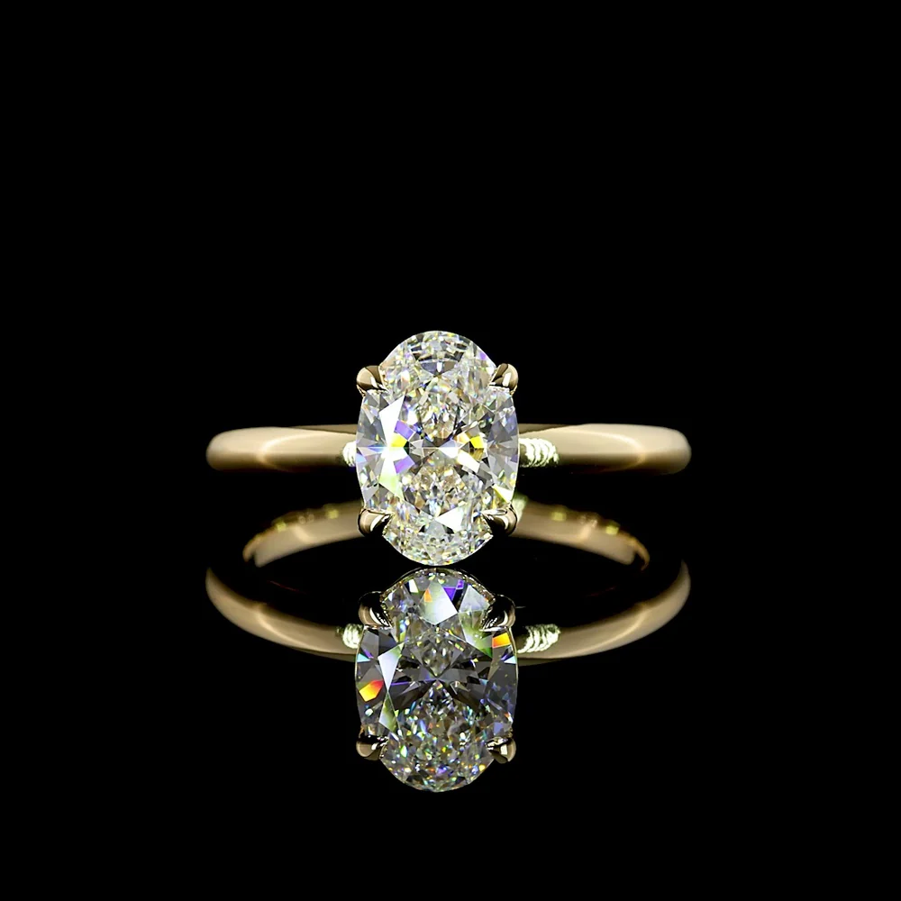 14K Yellow Gold Oval Cut Lab Diamond Solitaire Ring - 1.50 Carat E-F VVS2 IGI Certified - Covaloro Fine Jewelry
