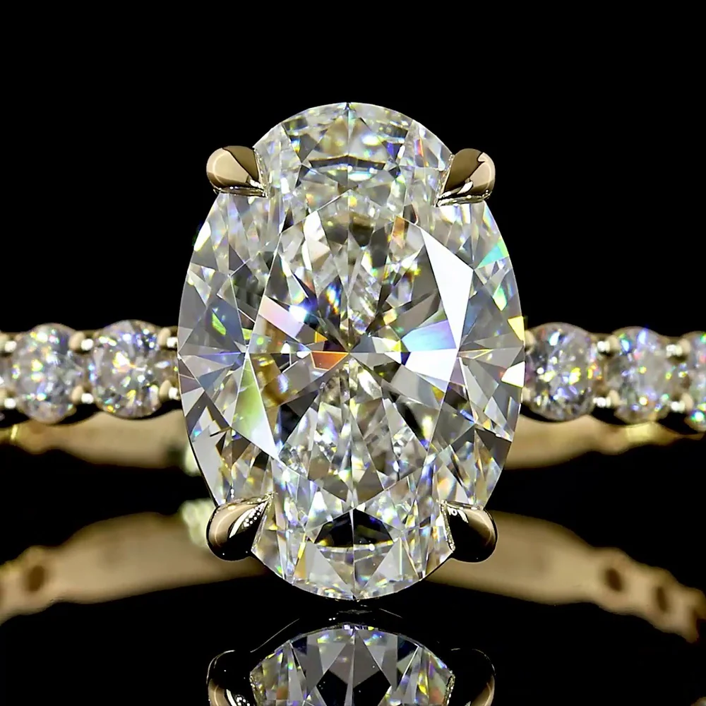 14K Yellow Gold Oval Cut Lab Diamond Solitaire Ring with Accented Diamond Shank - 2.68 Carat Total Diamond Weight, IGI Certified D VVS2 Center - Covaloro Fine Jewelry - Image 2