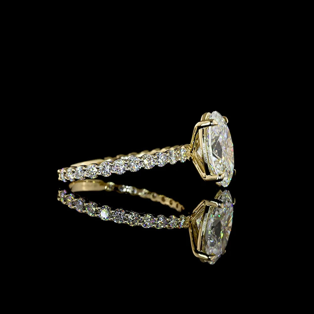 14K Yellow Gold Oval Cut Lab Diamond Solitaire Ring with Diamond Shank - 3.17 Carat Total Weight, D VVS2 Center - Covaloro Fine Jewelry - Image 3