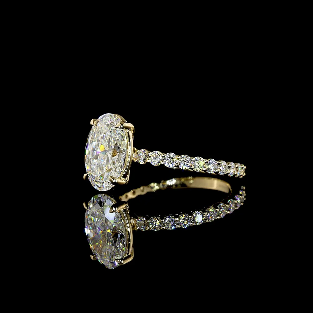14K Yellow Gold Oval Cut Lab Diamond Solitaire Ring with Diamond Shank - 3.17 Carat Total Weight, D VVS2 Center - Covaloro Fine Jewelry - Image 4