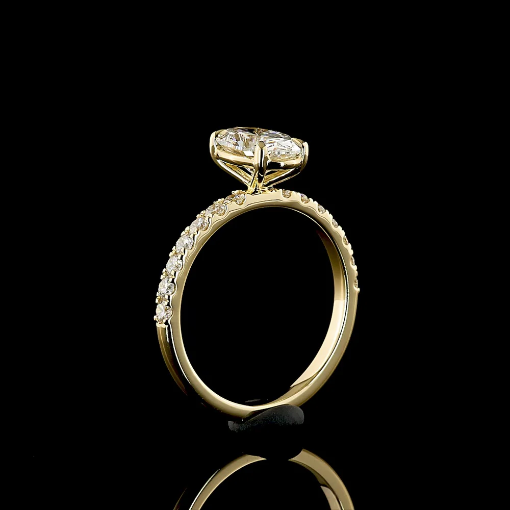 14K Yellow Gold Oval Cut Lab Diamond Solitaire Ring with Pave Diamond Shank - 1.93 Carats Total Diamond Weight, D VVS2 Center - Covaloro Fine Jewelry - Image 4