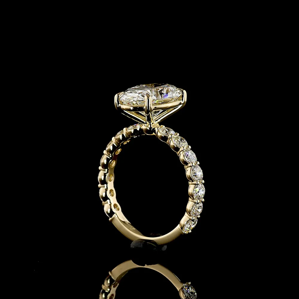 14K Yellow Gold Oval Cut Lab Diamond Solitaire Shank Ring with 4.08 Carat E VVS2 Center and 1.40 Carat Accent Diamonds - 5.48 Total Carat Weight - Covaloro Fine Jewelry - Image 3