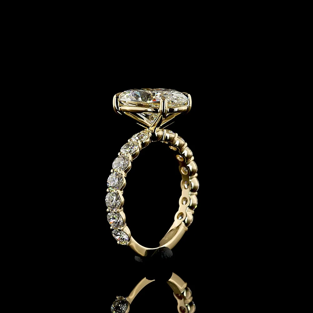 14K Yellow Gold Oval Cut Lab Diamond Solitaire Shank Ring with 4.08 Carat E VVS2 Center and 1.40 Carat Accent Diamonds - 5.48 Total Carat Weight - Covaloro Fine Jewelry - Image 4
