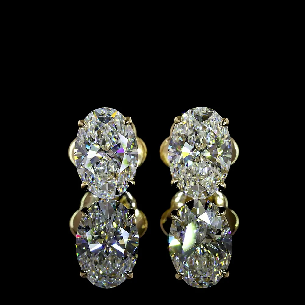 14K Yellow Gold Oval Cut Lab Diamond Stud Earrings - 2.05 Total Carat Weight with E-F Color and VS1 Clarity - Covaloro Fine Jewelry - Image 2