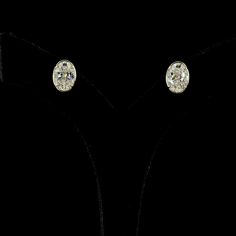 14K Yellow Gold Oval Cut Lab Diamond Stud Earrings - 5.04 Total Carat Weight with E-F Color and VVS2 Clarity - Covaloro Fine Jewelry