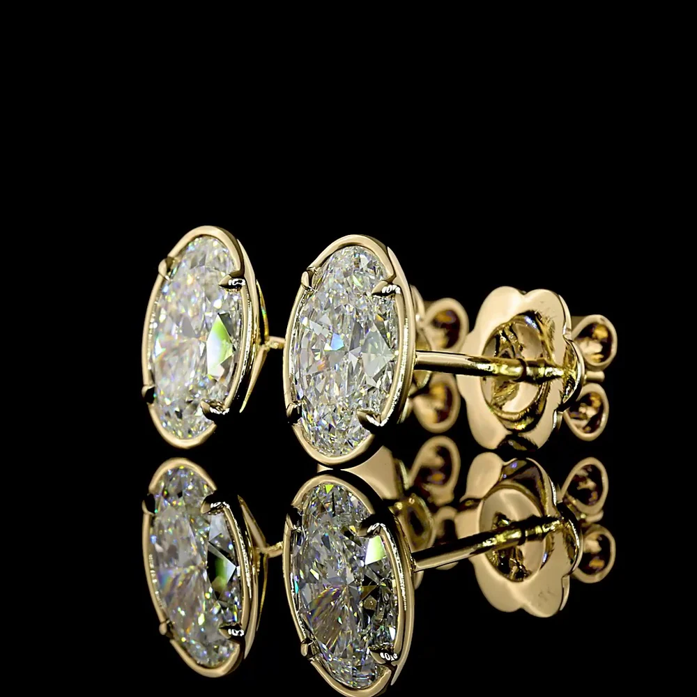 14K Yellow Gold Oval Cut Lab Diamond Stud Earrings with Bezel-Prong Setting - 2.02 Carat Total Diamond Weight (E-F Color, VS1 Clarity) - Covaloro Fine Jewelry - Image 3