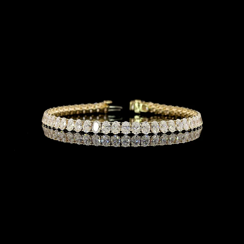 14K Yellow Gold Oval Cut Lab Diamond Tennis Bracelet - 10.67 Carat Total Weight, E-F VS Clarity, 50 Stones - Covaloro Fine Jewelry