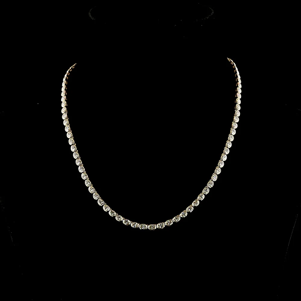 14K Yellow Gold Oval Cut Lab Diamond Tennis Necklace with East-West Bezel Settings - 21.19 Carat Total Weight, 59 Stones - Covaloro Fine Jewelry