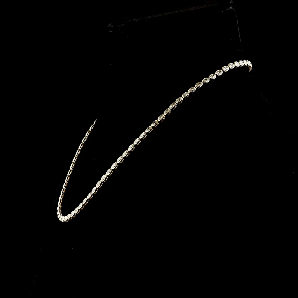 14K Yellow Gold Oval Cut Lab Diamond Tennis Necklace with East-West Bezel Settings - 21.19 Carat Total Weight, 59 Stones - Covaloro Fine Jewelry - Image 3
