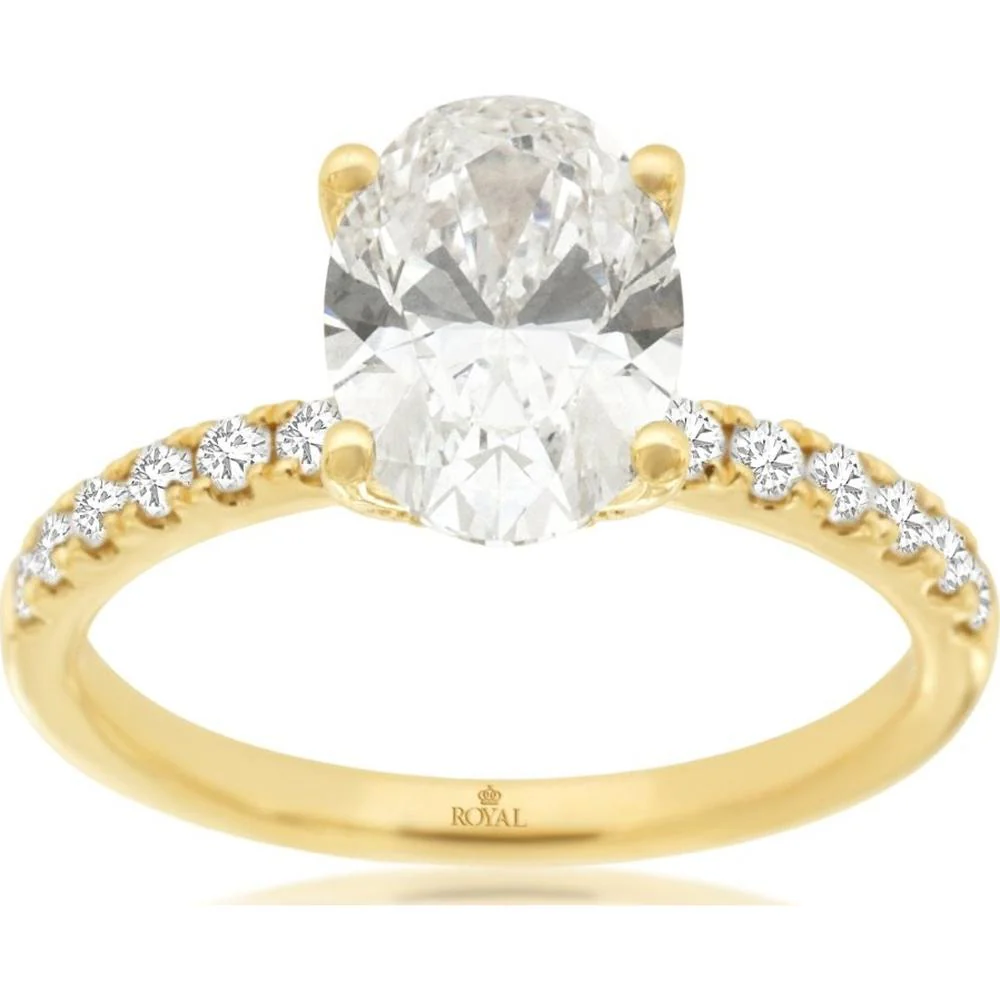 14K Yellow Gold Oval Cut Lab Grown Diamond Engagement Ring with Pavé Band - 2.40 Carat Total Diamond Weight (2.00 Carat Center, 0.40 Carat Accent) - Royal Jewelry