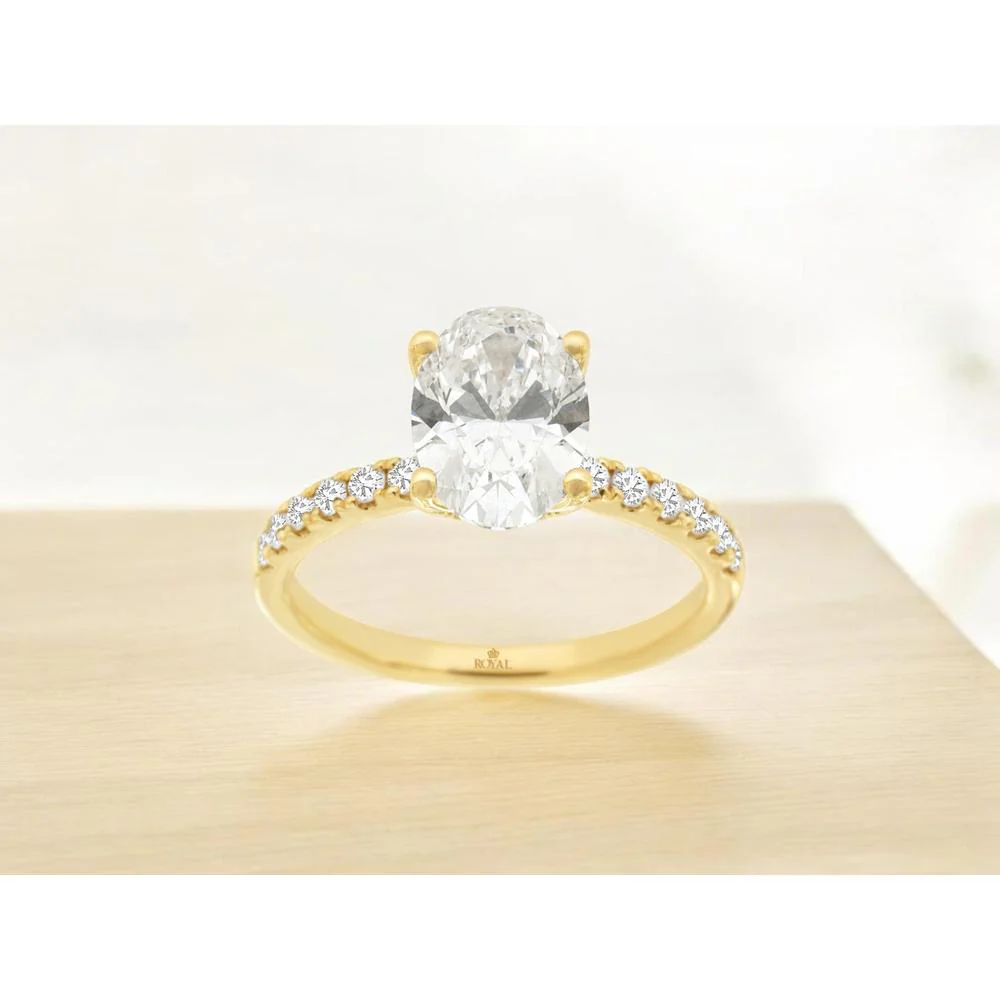 14K Yellow Gold Oval Cut Lab Grown Diamond Engagement Ring with Pavé Band - 2.40 Carat Total Diamond Weight (2.00 Carat Center, 0.40 Carat Accent) - Royal Jewelry - Image 2