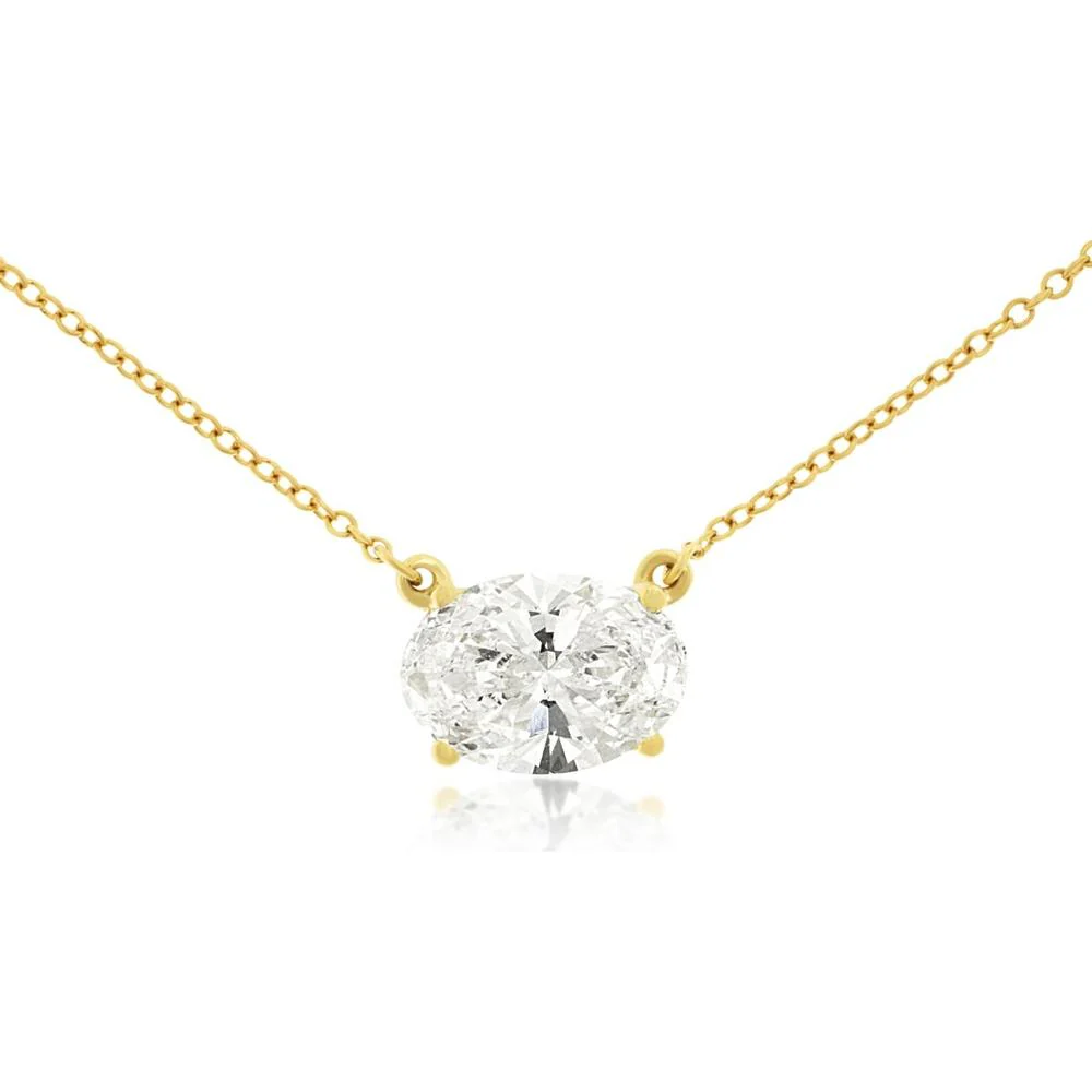 14K Yellow Gold Oval Cut Lab Grown Diamond Solitaire Pendant Necklace - 2.04 Carat Total Diamond Weight - Royal Jewelry