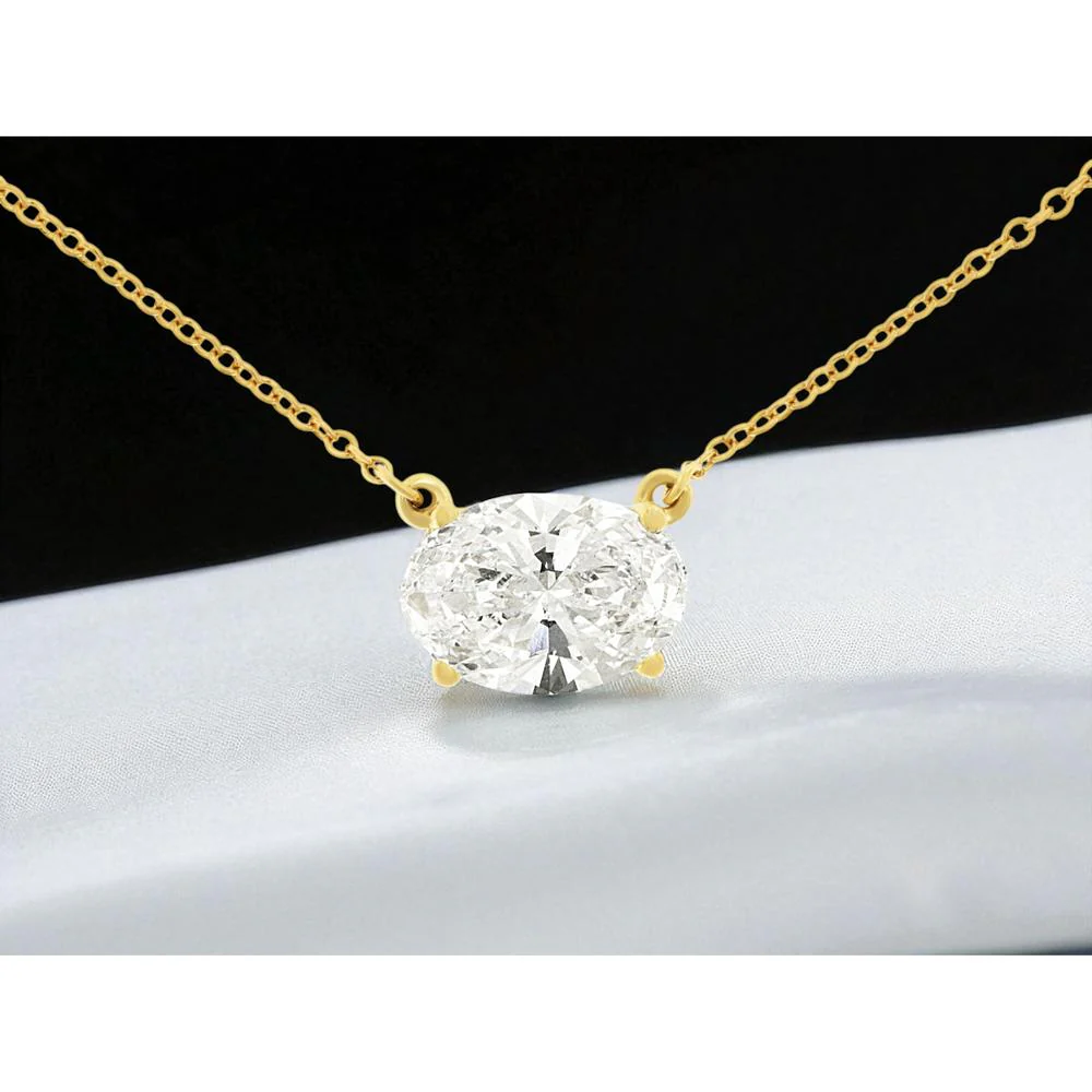14K Yellow Gold Oval Cut Lab Grown Diamond Solitaire Pendant Necklace - 2.04 Carat Total Diamond Weight - Royal Jewelry - Image 2