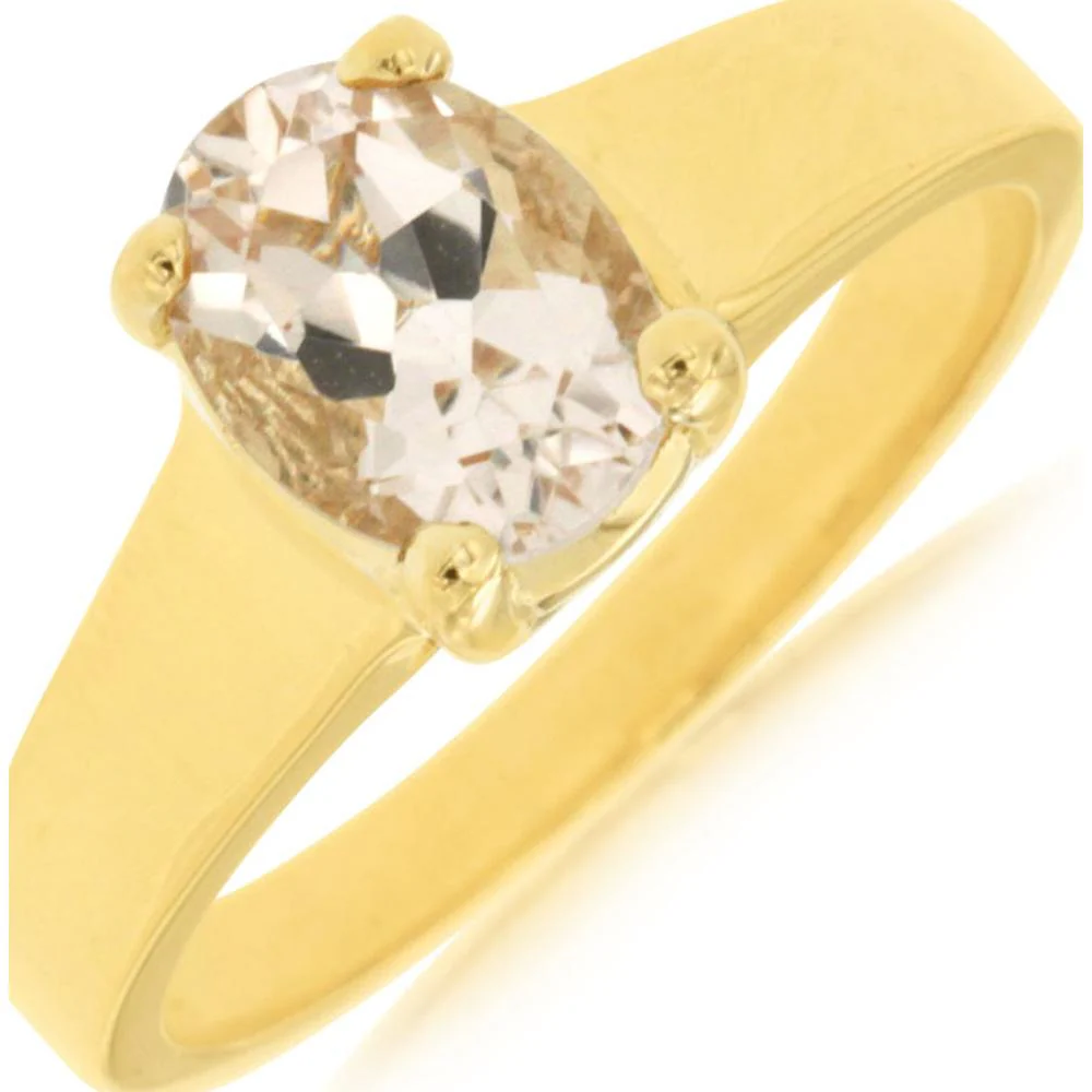 14K Yellow Gold Oval Cut Morganite Solitaire Ring - 1.00 Carat Total Weight - Royal Jewelry