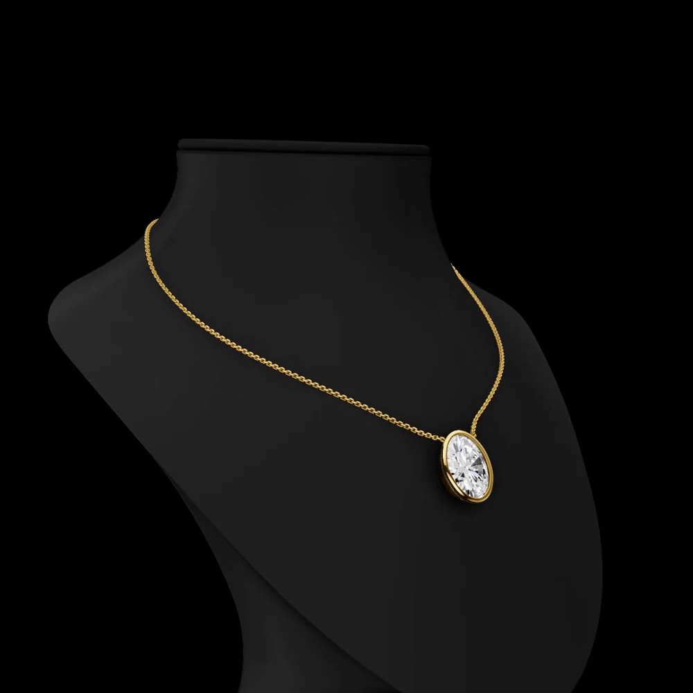14K Yellow Gold Oval Cut Solitaire Pendant with Bezel Set Lab Diamond - 8.01 Carat Total Weight, E-F VVS2 IGI Certified - Covaloro Fine Jewelry - Image 2