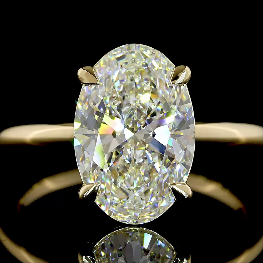 14K Yellow Gold Oval Cut Solitaire Ring with 3.65 Carat Lab Diamond - IGI Certified E-F VVS2 - Covaloro Fine Jewelry - Image 2