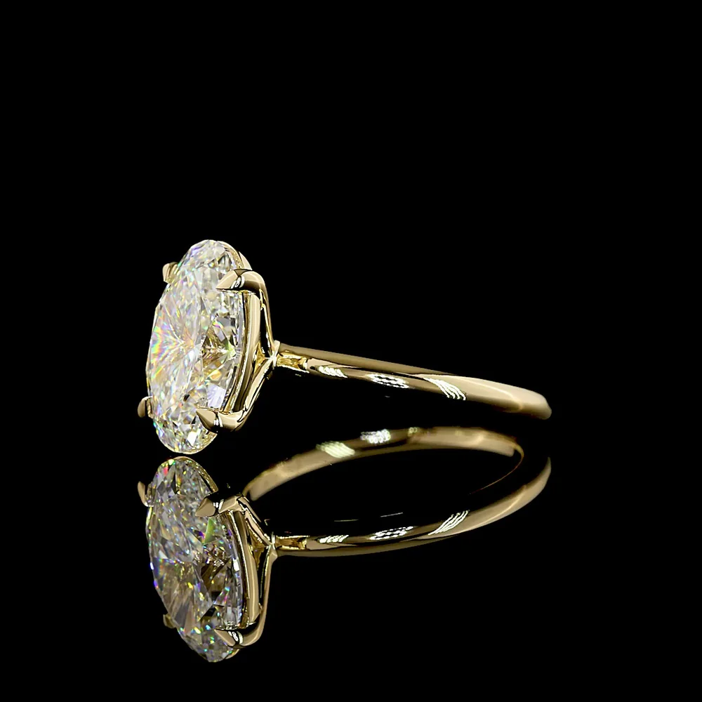 14K Yellow Gold Oval Cut Solitaire Ring with 3.65 Carat Lab Diamond - IGI Certified E-F VVS2 - Covaloro Fine Jewelry - Image 4