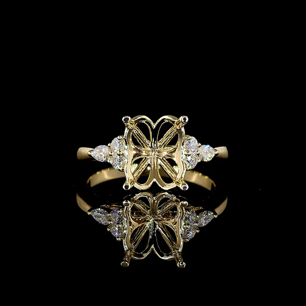 14K Yellow Gold Oval Cut Special Ring with Floral Gallery and Marquise Side Diamonds - 3.25 Carat Total Lab Diamond Weight - Covaloro Fine Jewelry