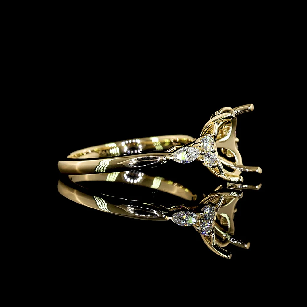 14K Yellow Gold Oval Cut Special Ring with Floral Gallery and Marquise Side Diamonds - 3.25 Carat Total Lab Diamond Weight - Covaloro Fine Jewelry - Image 2