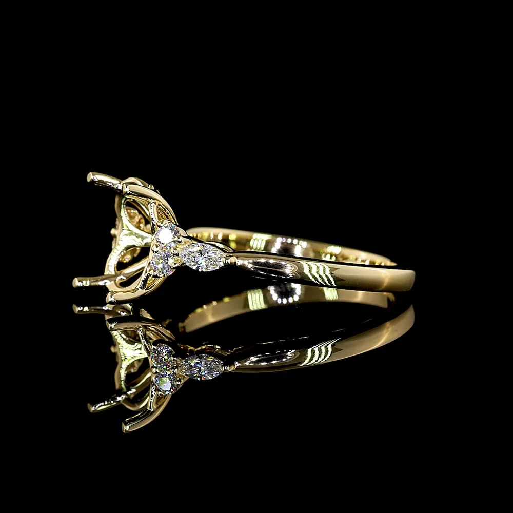 14K Yellow Gold Oval Cut Special Ring with Floral Gallery and Marquise Side Diamonds - 3.25 Carat Total Lab Diamond Weight - Covaloro Fine Jewelry - Image 3