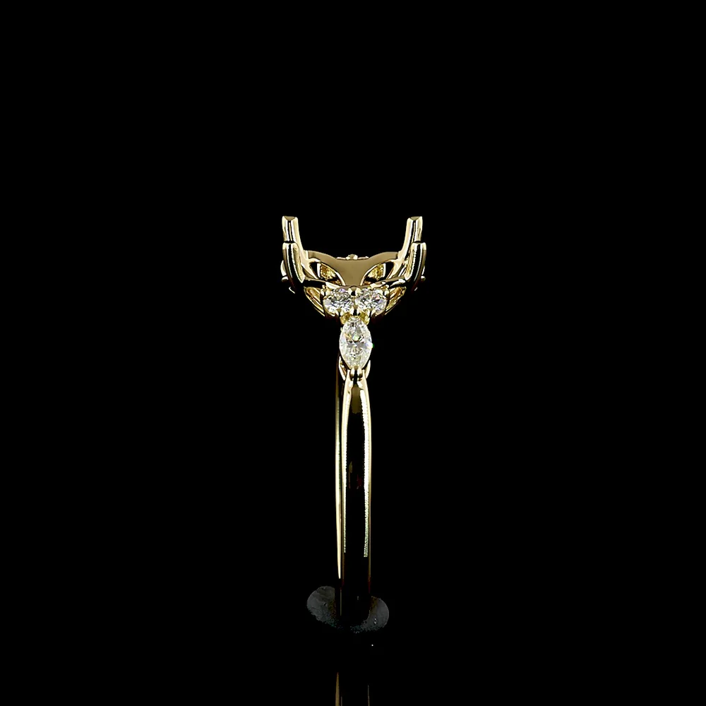 14K Yellow Gold Oval Cut Special Ring with Floral Gallery and Marquise Side Diamonds - 3.25 Carat Total Lab Diamond Weight - Covaloro Fine Jewelry - Image 4