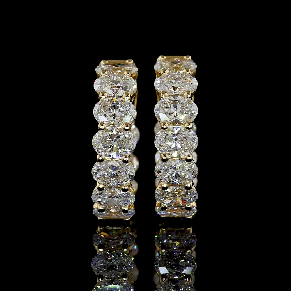14K Yellow Gold Oval Diamond Huggie Earrings with Prong Set Lab Diamonds - 2.00 Carats Total Diamond Weight - Covaloro Fine Jewelry - Image 2