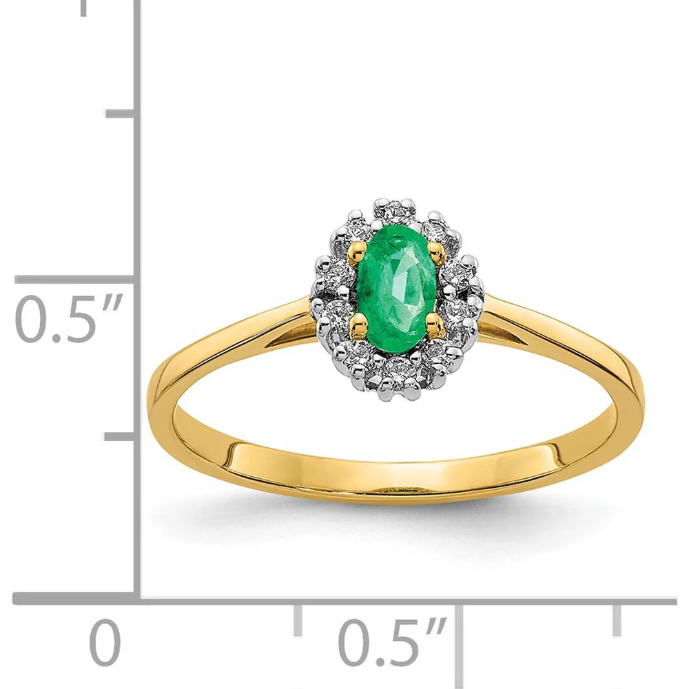 14K Yellow Gold Oval Emerald and Diamond Halo Ring - 0.205 Carat Emerald, 0.10 Carat Diamond Total Weight - Size 7 by Monteluci Fine Jewelry - Image 3