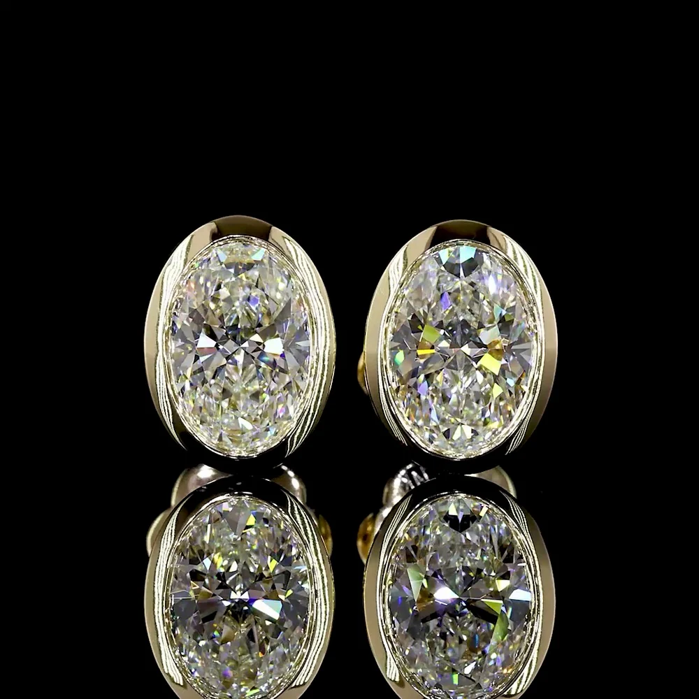 14K Yellow Gold Oval Lab Diamond Bezel Set Stud Earrings - 2.10 Total Carat Weight, E-F Color VVS2 Clarity - Covaloro Fine Jewelry - Image 2