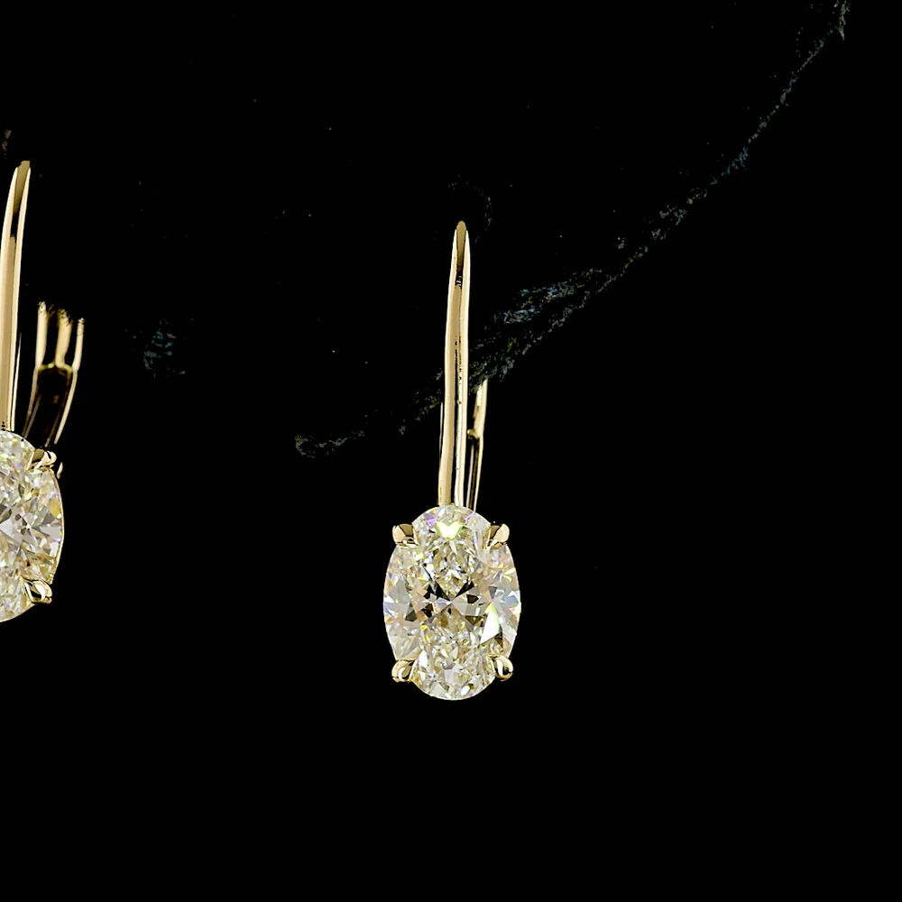 14K Yellow Gold Oval Lab Diamond Hanging Lever-Back Earrings - 2.26 Carat Total Weight, E-F Color VS1 Clarity - Covaloro Fine Jewelry - Image 2